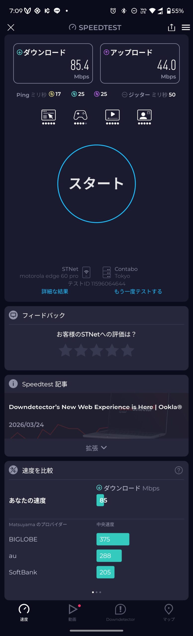 Archer C9接続時のスピードテスト結果 下り85.4Mbps